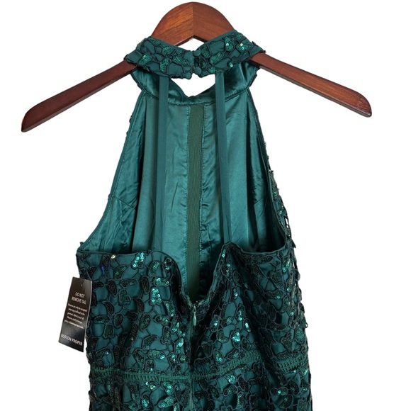 NEW Boston Proper Deep Emerald Sequin Lace High Mock Neck Sheath Dress Size 4 - Picture 12 of 16